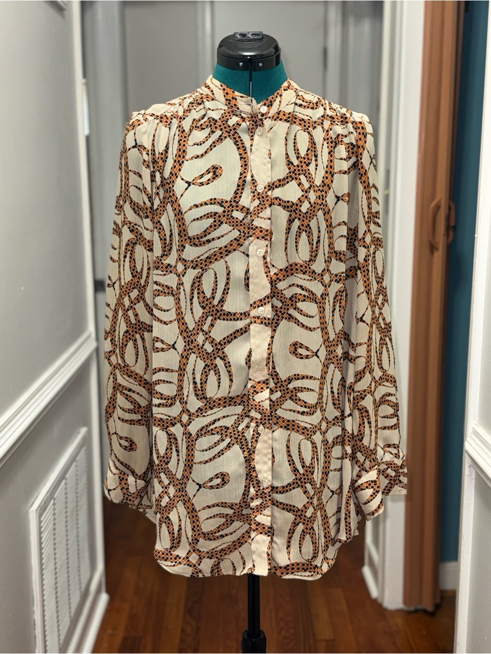 H&M Cream Blouse with Brown Chain Print